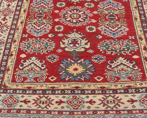 3x5 Red Kuba Afghan Hand Knotted Wool Area Rug